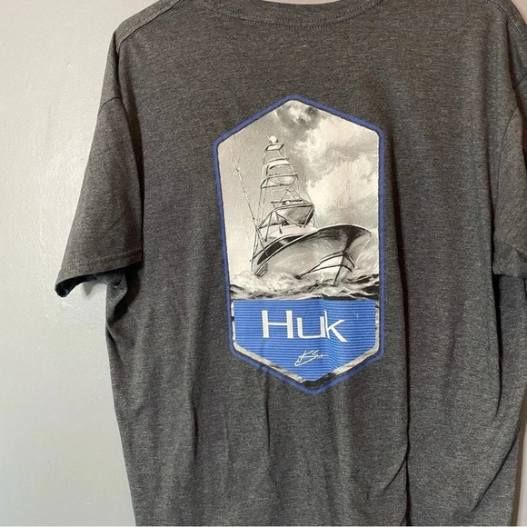 Huk boat graphic Gray short sleeve T-shirt, men’s size extra large - Picture 5 of 5
